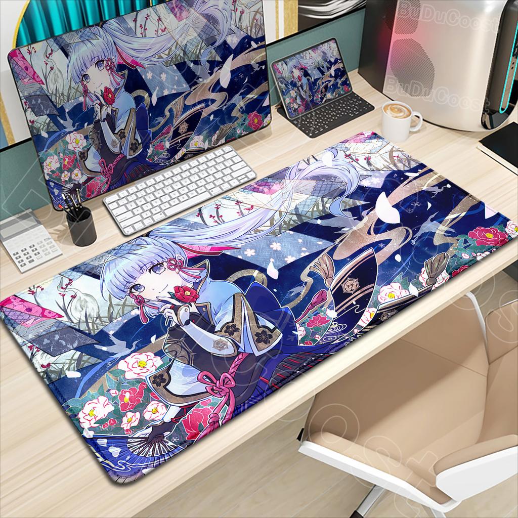 Kawaii Anime Girl Desk Mat Genshin Impact Game Mouse Pad Pretty Kamisato Ayaka Mousepad Laptop Gaming Non-slip Mousepad Mice Rug