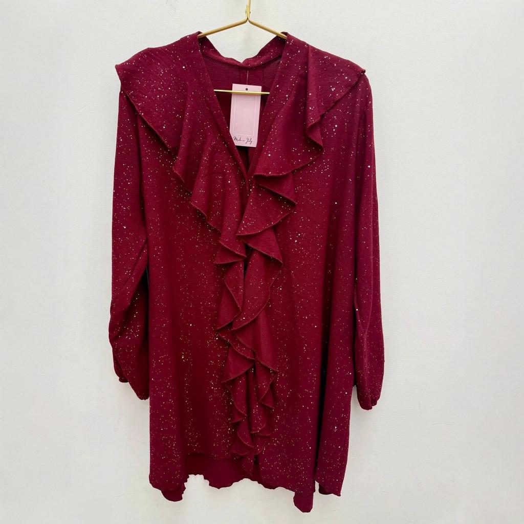 2025 Gold Splashed Wood Ear Trim V-Neck Loose Casual Long-Sleeved Shirt