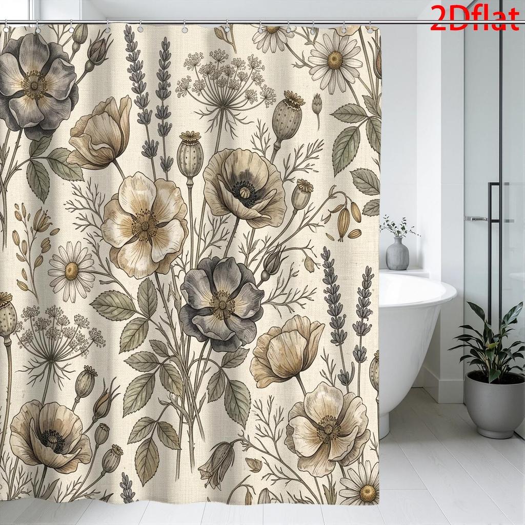 Eleganter Blumiger Botanischer Duschvorhang Polyester Wasserdicht Badezimmer Dekor Vorhang Wasserdicht Vintage Natur Design
