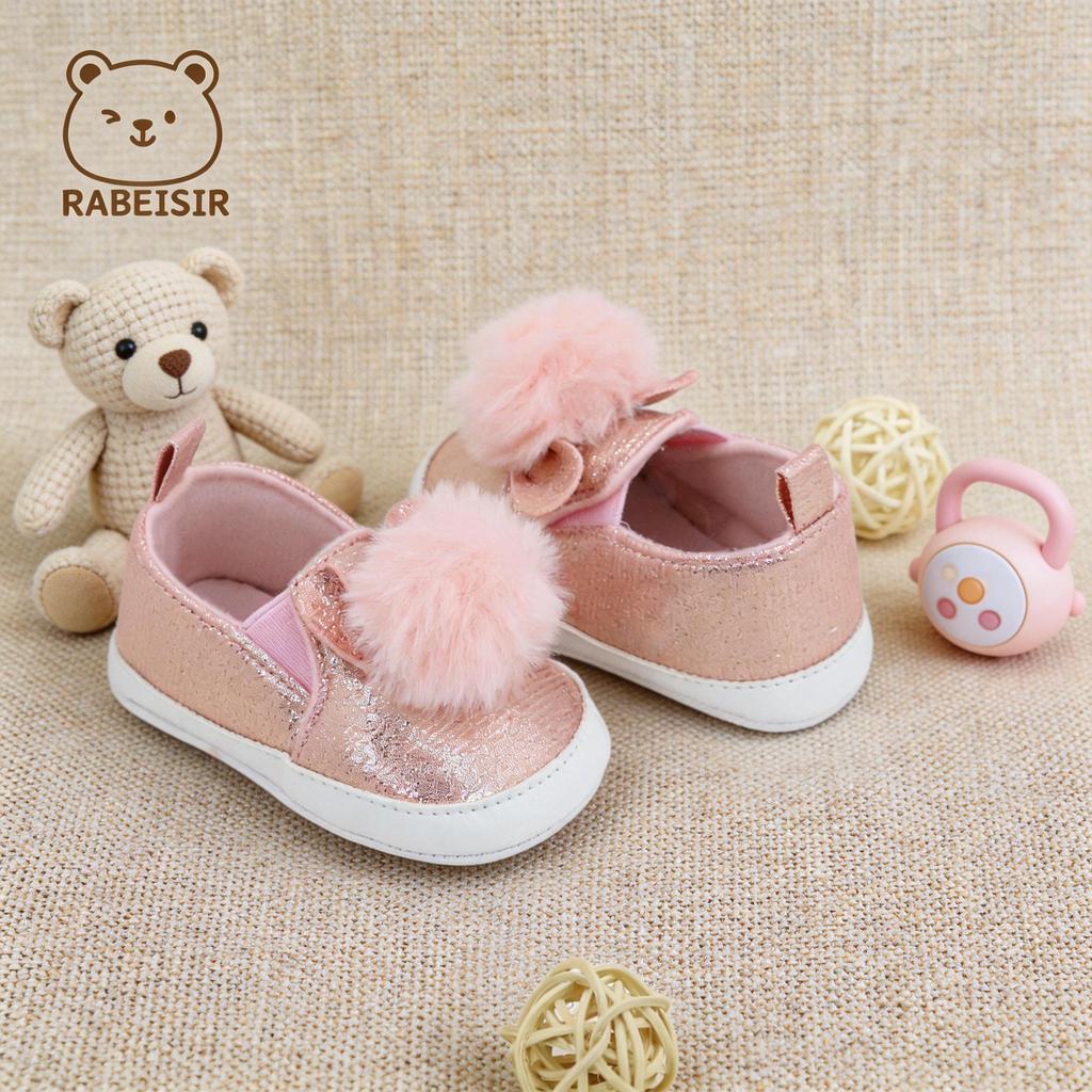 Pom-Pom Baby First Walker Shoes - Non-Slip Toddler Floor Shoes with Rabbit Design for Spring and Autumn