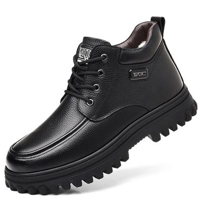 Fashion Winter Cow Leather Non-slip Snow Boots for Men Designer Soft-soled Casual Warm Men's Cotton Shoes Fashion Platform Boots Male