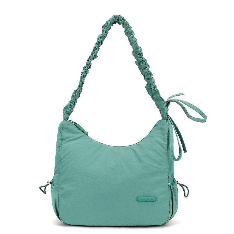 Niche design drawstring pleated bag solid color light and cute versatile shoulder bag