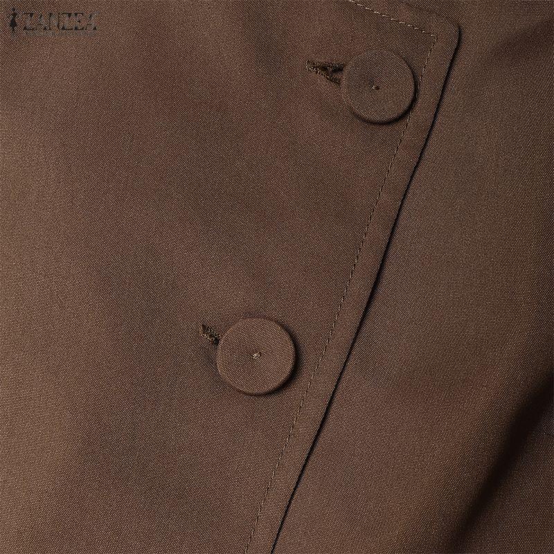 ZANZEA Damska elegancka sukienka na co dzień z kołnierzykiem i długim rękawem