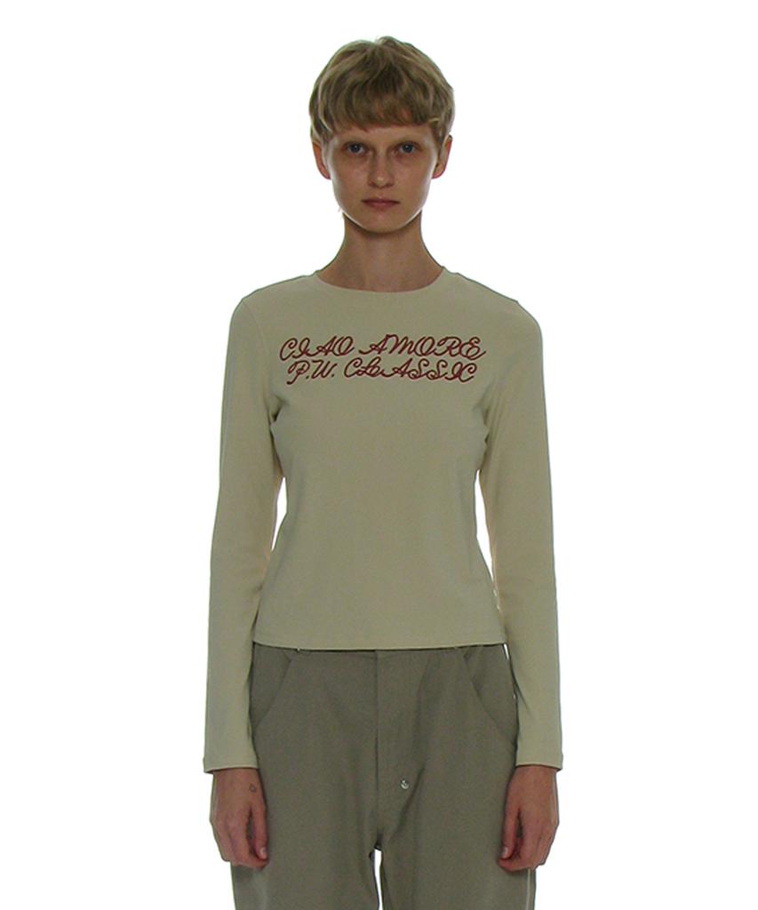 PARTIMENTO WOMEN 93 Studded Printed Long Sleeve Tee_Cream