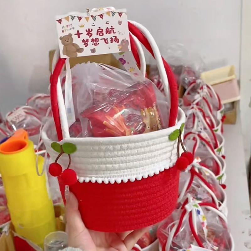 Gift Basket Empty, Woven Cotton Rope Basket Lightweight Handbag For Travel Outdoor Activities