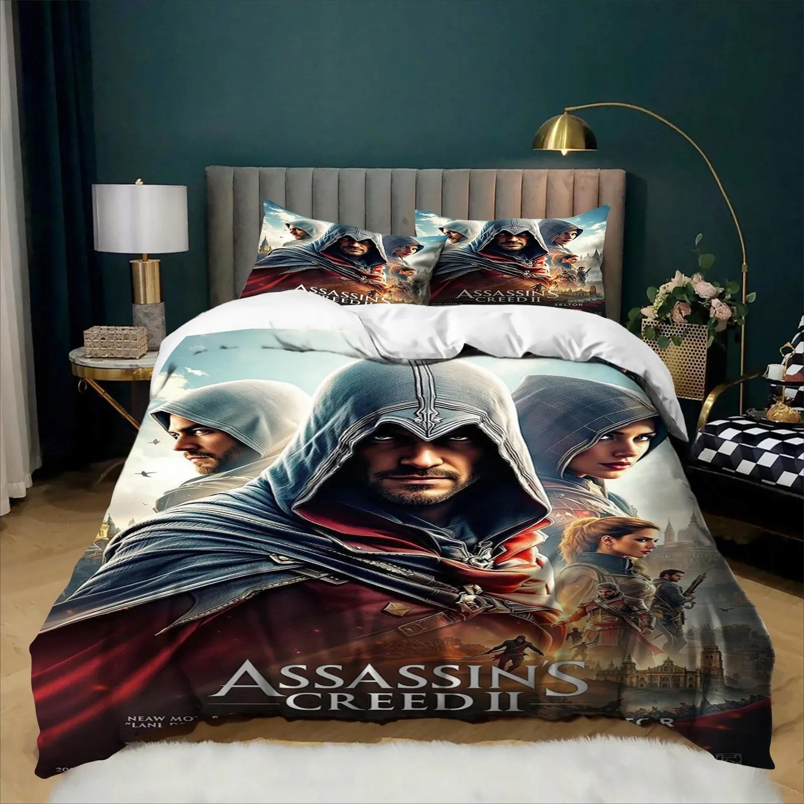 A-Assassin's C-Creed Ensemble de housse de couette de mode Ensemble de literie Simple Double King Size Lit de jeu Décoration de chambre d'enfants Adolescents Cadeau 100x135cm (2pcs)