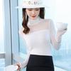 Damen Semi-High Neck Mesh Spitze Langarm Oberteil
