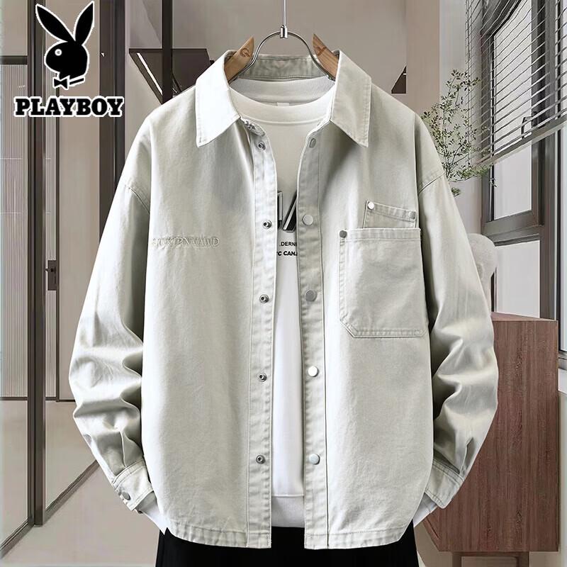 

PLAYBOY Men s Loose American Retro Denim Shirt Jacket 4XL