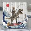 Galactic Cat Astronaut Waterproof Shower Curtain - Space Adventure with Dinosaur Ride for a Fun and Quirky Bathroom Decor