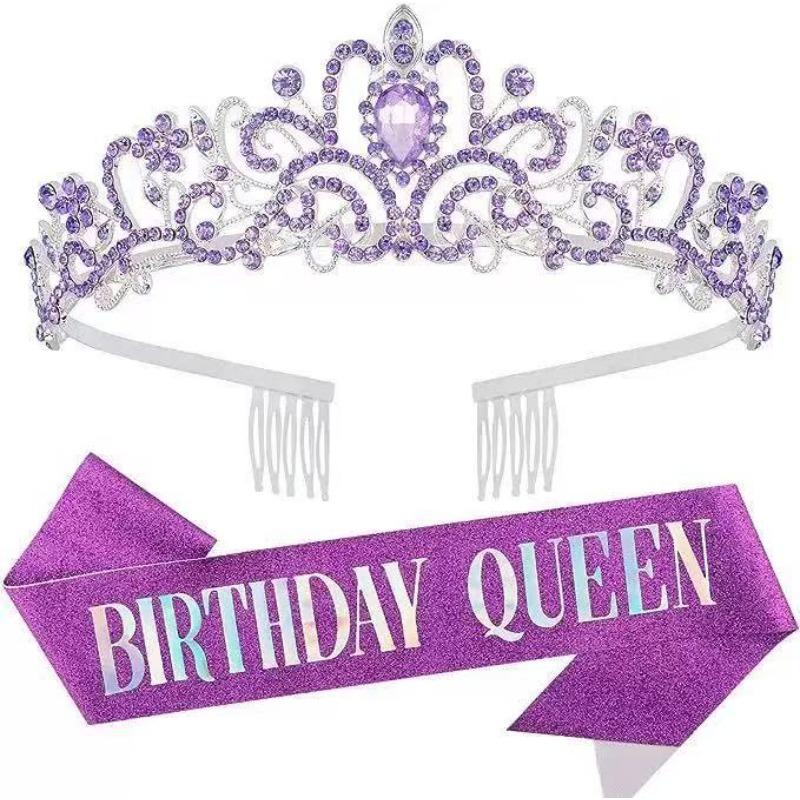 Queen Girl Crown IR Party Decoration Crown Birthday Ribbon Crown Set