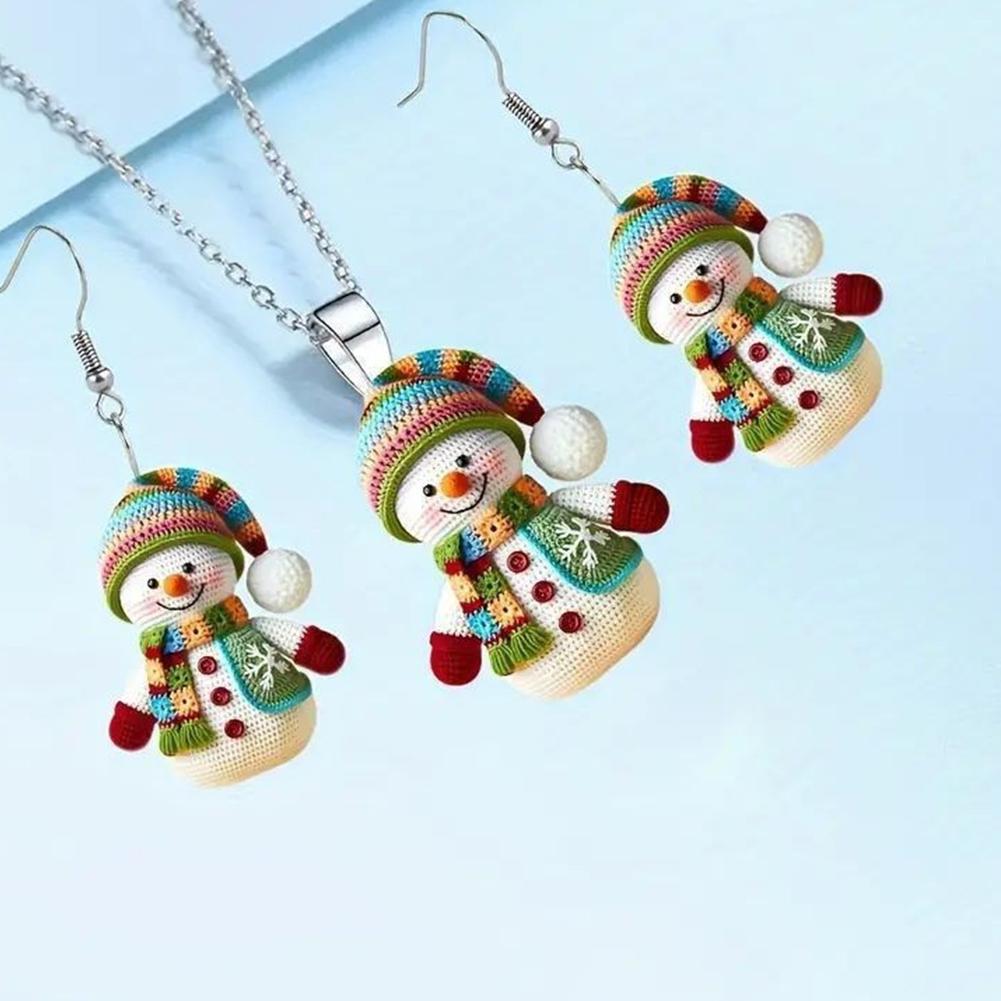Snowman Earrings Necklace Cute Christmas Earrings Acrylic Dangle Drop Earrings for Women Frosty Dangle Charms