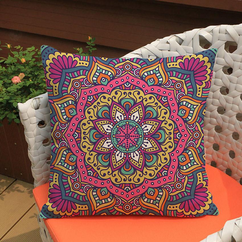 Purple Mandala Flower Pattern Cushion Cover Indian Thailand Buddism Home Decorative Throw Pillow Cover Cotton Linen Pillow Case