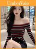 Tshirt Oversize Oneword Collar Long Sleeve With Embroidery For Spring Style