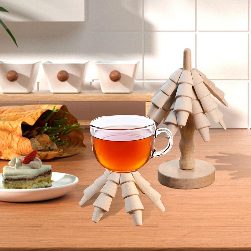 Christmas Wooden Tree Coasters Trivets Decorative Non-Slip Anti Scald Heat Resistant Table Mat Coaster Wood Placemats Pot