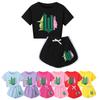Kids Girls Witch Print Short Sleeves T-Shirt Shorts Pants Sport Clothes Set