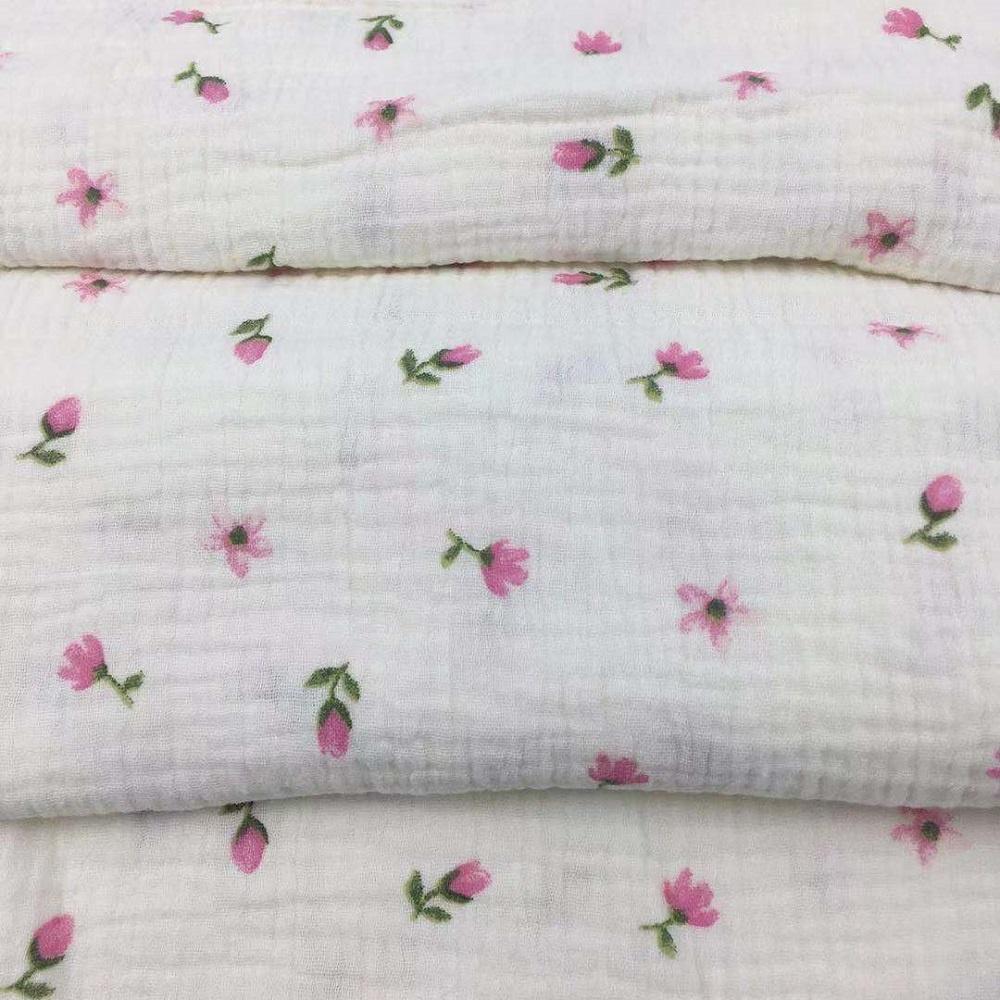 French Cotton Crinkle Double Layer Gauze Muslin Flora Printed Fabric OEKO-TEX STANDARD 100 Certified Hospital Shirt Craft Cover