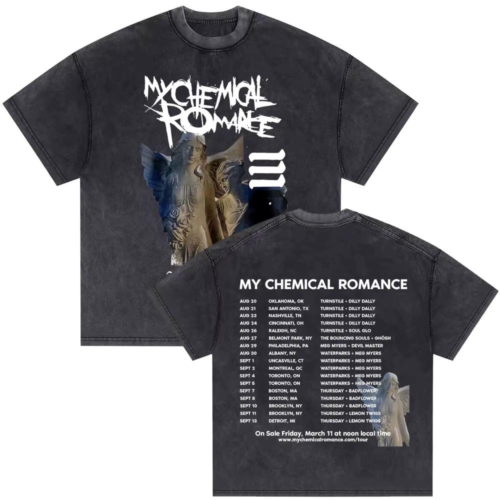 2026 Washed Vintage My Chemical Romance 2007 Tour T Shirt Men Women Parade Punk Emo Rock Band T-shirts Gothic Cotton Oversized T-shirts
