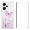 For Xiaomi Redmi Note 13 Pro+ 5G Case TPU Phone Cover with Screen Film 3D Butterfly Bling