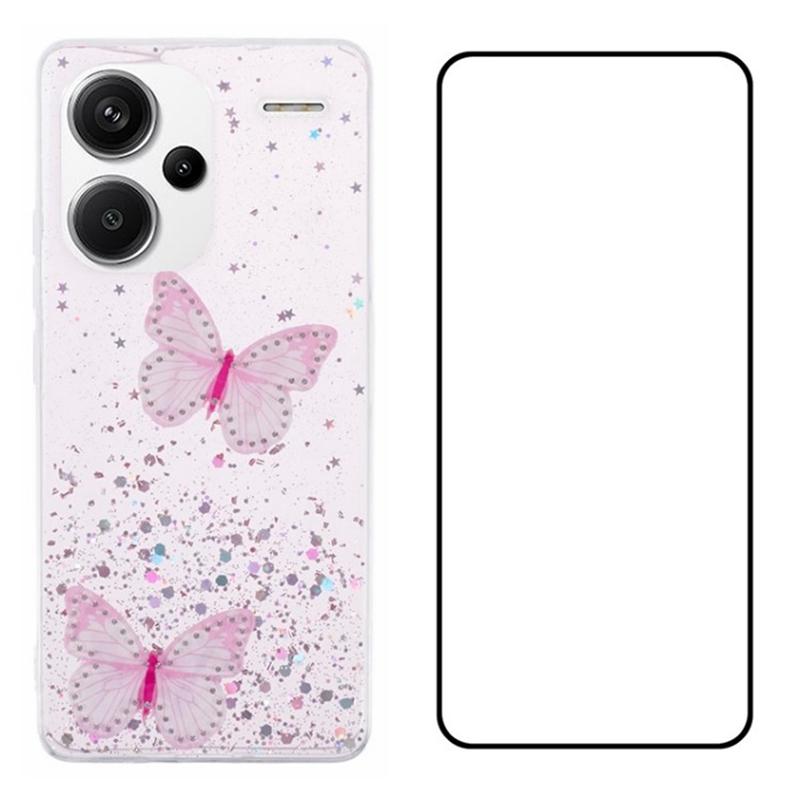 For Xiaomi Redmi Note 13 Pro+ 5G Case TPU Phone Cover with Screen Film 3D Butterfly Bling