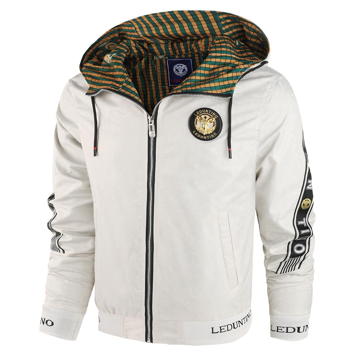 

Jacket Embroidered Hooded Jacket Men s Jacket Handsome Casual Hooded Jacket XS слоновая кость