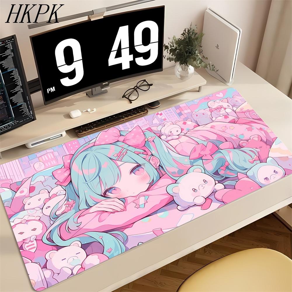 Anime Kawaii Girls PC Gaming Mouse Pad Pink Computer Office Large Gamer Non-slip Keyboard Expansion Pads Natural Rubber Mats Xxl
