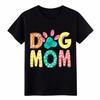Colorful Dog Mom Paw Print Graphic T-Shirt, Cute Floral Dog Lover Tee for Women