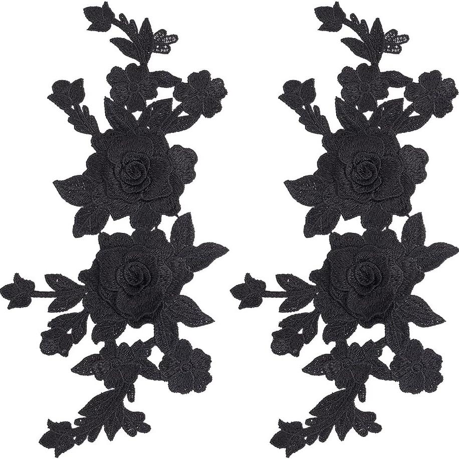 

1Pcs Black White Rose Flower Applique Handmade Lace Fabric Cloth Patches DIY Garment Sewing Decoration білий