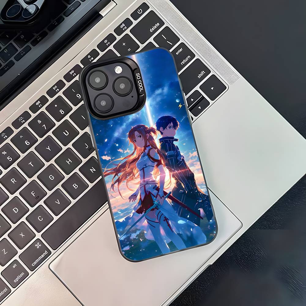 Asuna Kirito Anime Phone Case For iPhone 17,16,15,14,13,12,11,Pro,XS,Max,Plus,Mini,SE4,E Black Matte Shockproof Cover