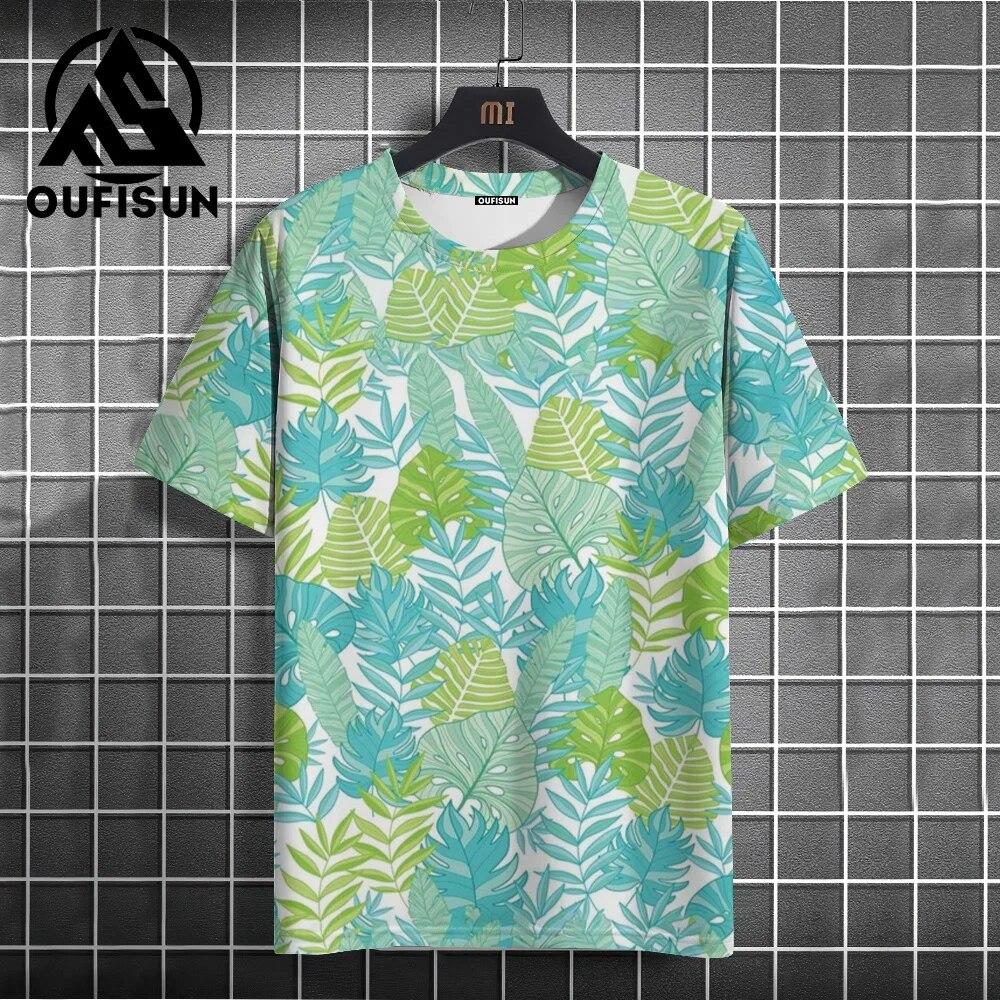 Letní ležérní pánské tričko s květinovým potiskem Denní oblečení do ulic Pohodlné tričko Oversized svetr do O-výstřihu Módní tričko pro muže