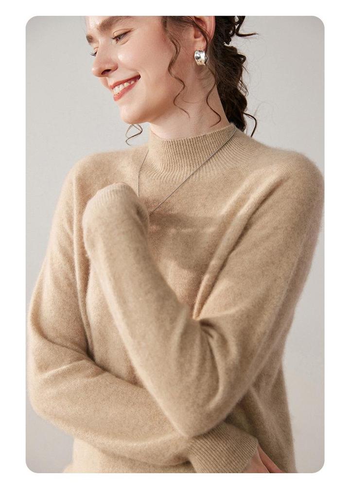 Seamless One-Piece Autumn/Winter Women's Baby Cashmere Half-High Neck Pullover Sweater