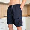 Herren Shorts Elastischer Bund Kordelzug Cargoshorts Locker Große Taschen Passform Einfarbige Sommer Outdoor Sport