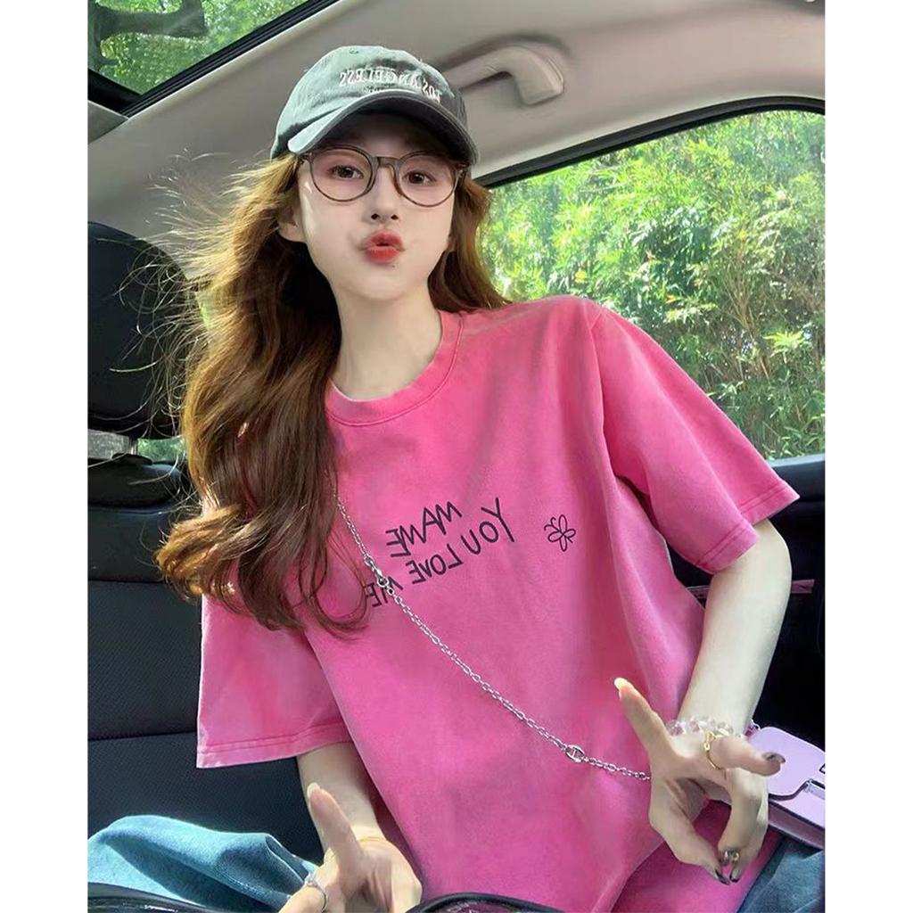 2026 New Minimalist Letter Print Trendy Versatile Summer Round Neck Casual Niche Short-Sleeved T-Shirt