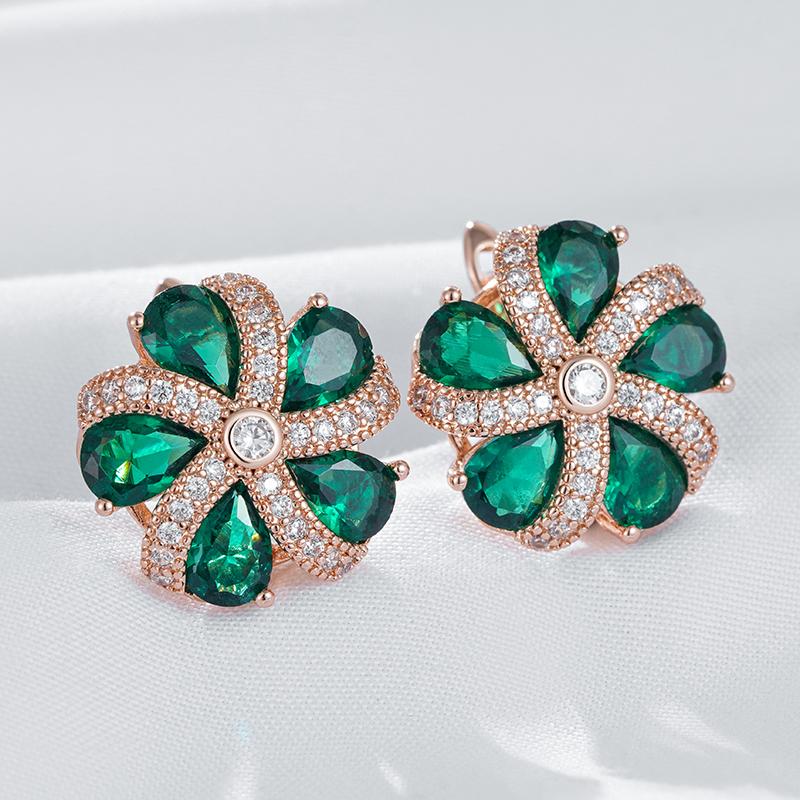 Shiny Green Natural Zircon Drop Earrings For Women Trend Rose Gold Color Bride Wedding Fine Jewelry Crystal Gift