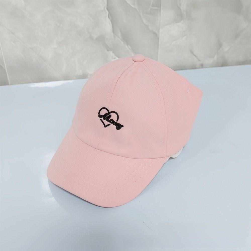 Breathable Parent-child Cap Solid Color Visor Cap Heart Embroidered Baseball Hat  For Women Kids