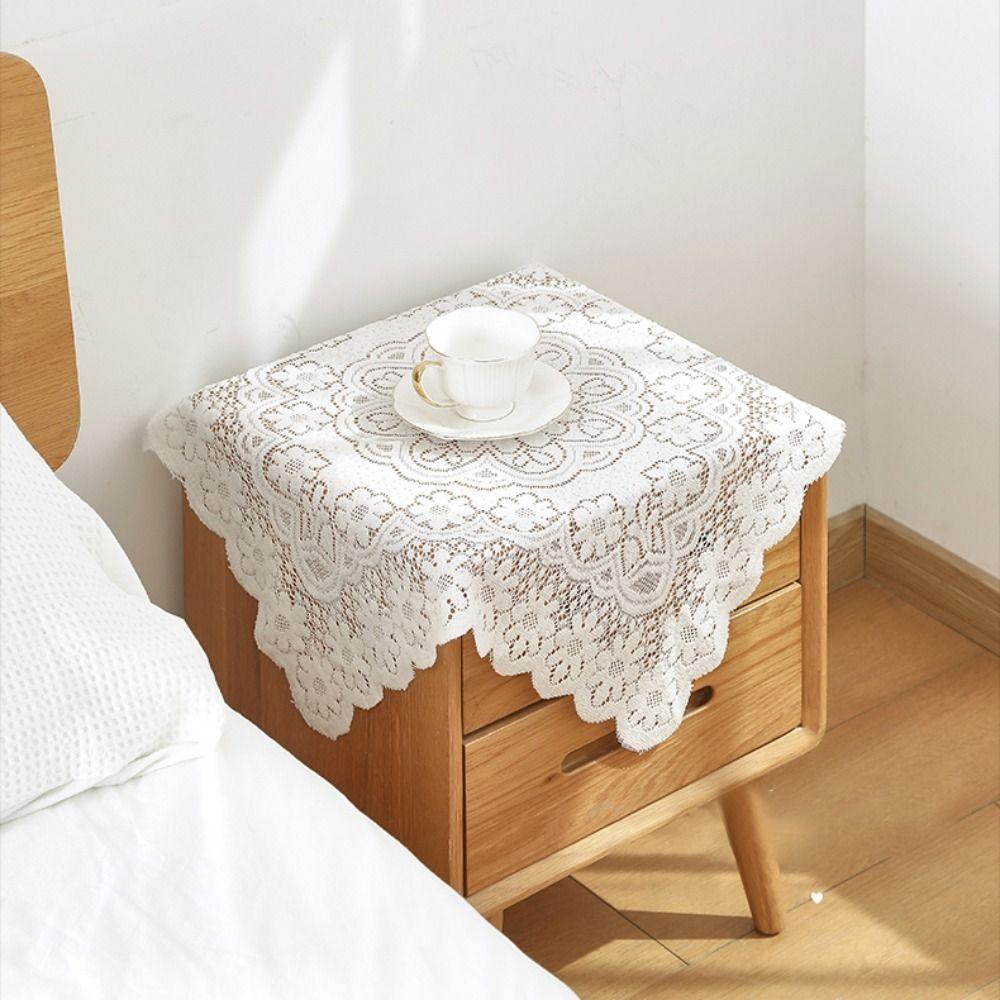 New Lace Embroidered Tablecloth Square Solid Color Dinning Tables Cover Elegant Flower Tea Table Cloth Home Decor