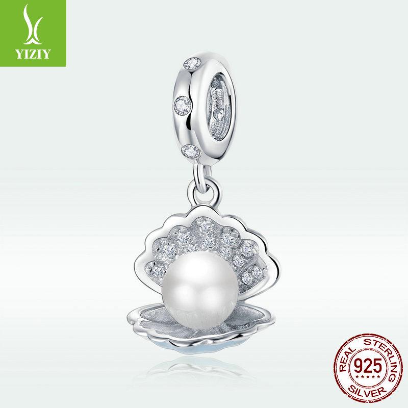 Yinziyun S925 Sterling Silver Pearl Oyster Pendant Bracelet, Fashion Inlaid Pearl DIY String BSC242