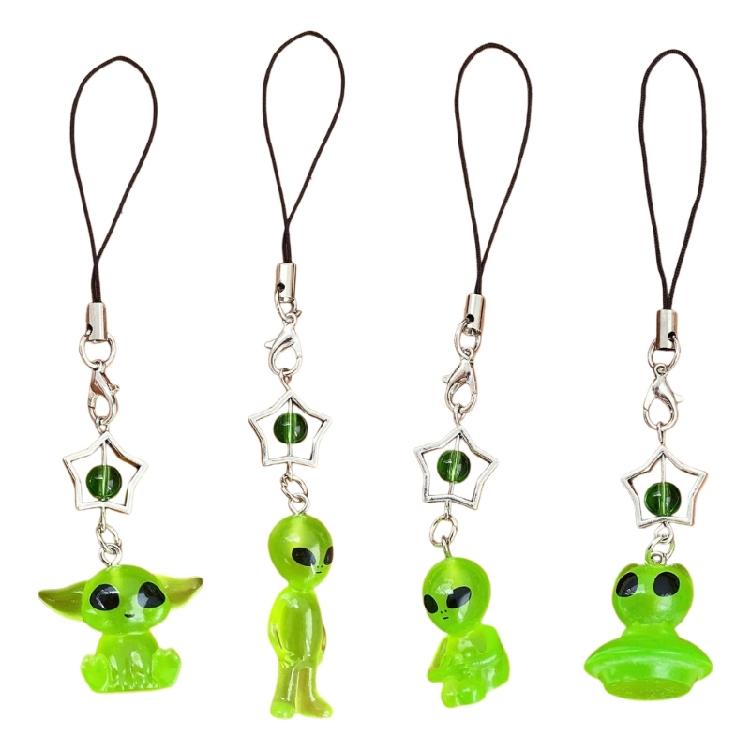 Miniature Alien Figure Keychain Glowing Resin Novelty Ornament for Bags And Keys Stylish Phone Accessory