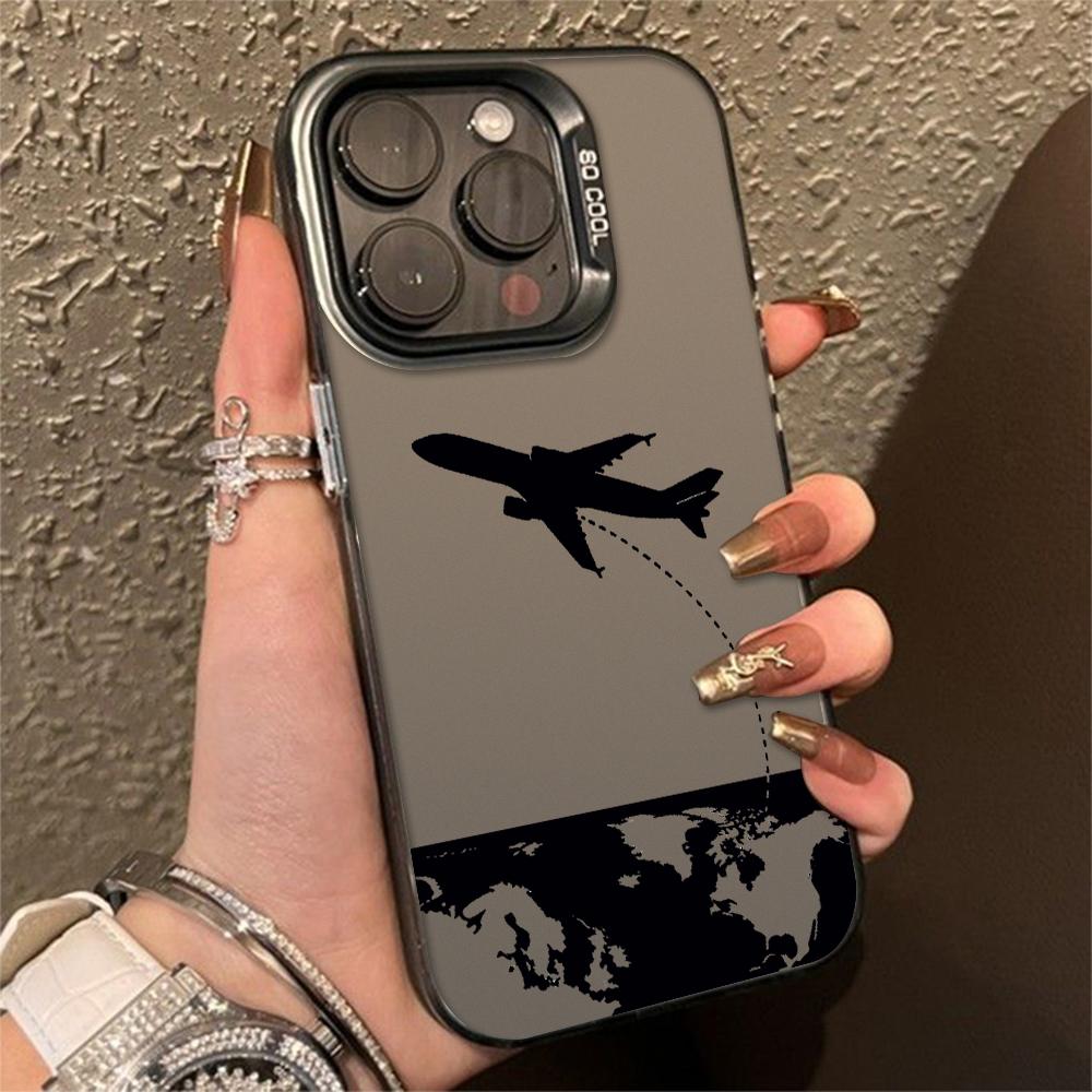 Black Airplane Design Phone Case for Iphone 16 15 14 13 12 11 Pro Max Mini Shockproof Anti-Scratch Protective Hard Cover