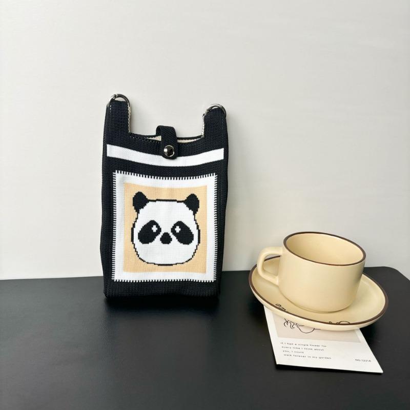 Panda Mobile Phone Bag Cute Knitted Bag High Sense Personality Versatile Dopamine Shoulder Messenger Bag Dopamine Wind