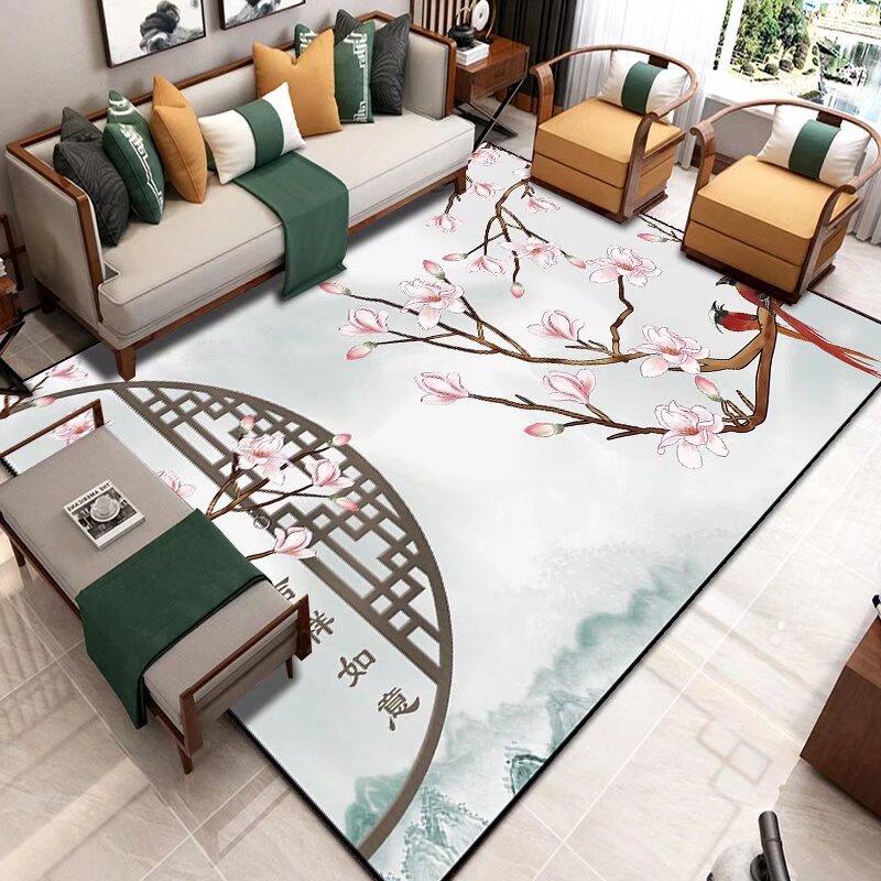 

Chinese Style Living Room Rug with Flower Bird Painting Pattern Carpet Lounge Soft Carpet Waterproof Anti-slip Customizable 60x90cm
