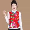 New Chinese Style Red Floral Padded Vest for Middle-Aged & Elderly Women - Thick Short Coat for Autumn/Winter