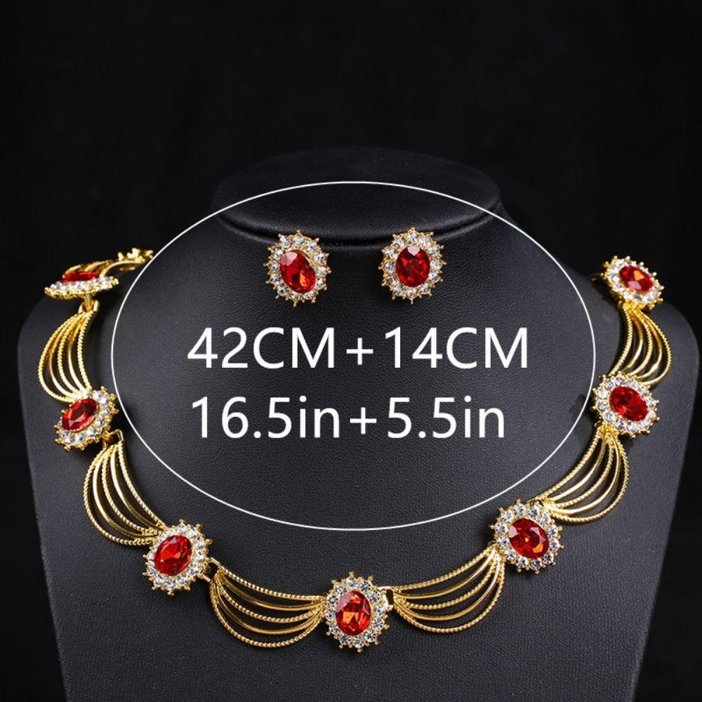 Gold-Tone Gemstone Necklace Set Geometric Statement Jewelry Set Earring Matching Set  Women