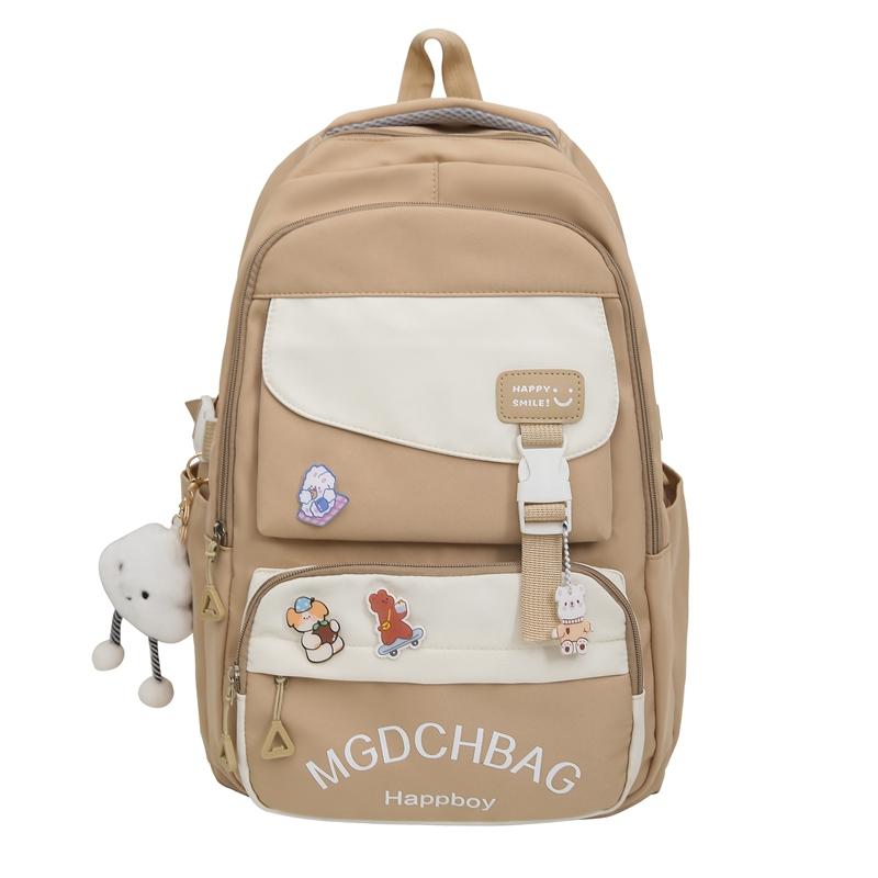 Women Contrast Color Large Capacity Schoolbag Letter Print Backpack for Middle School Students