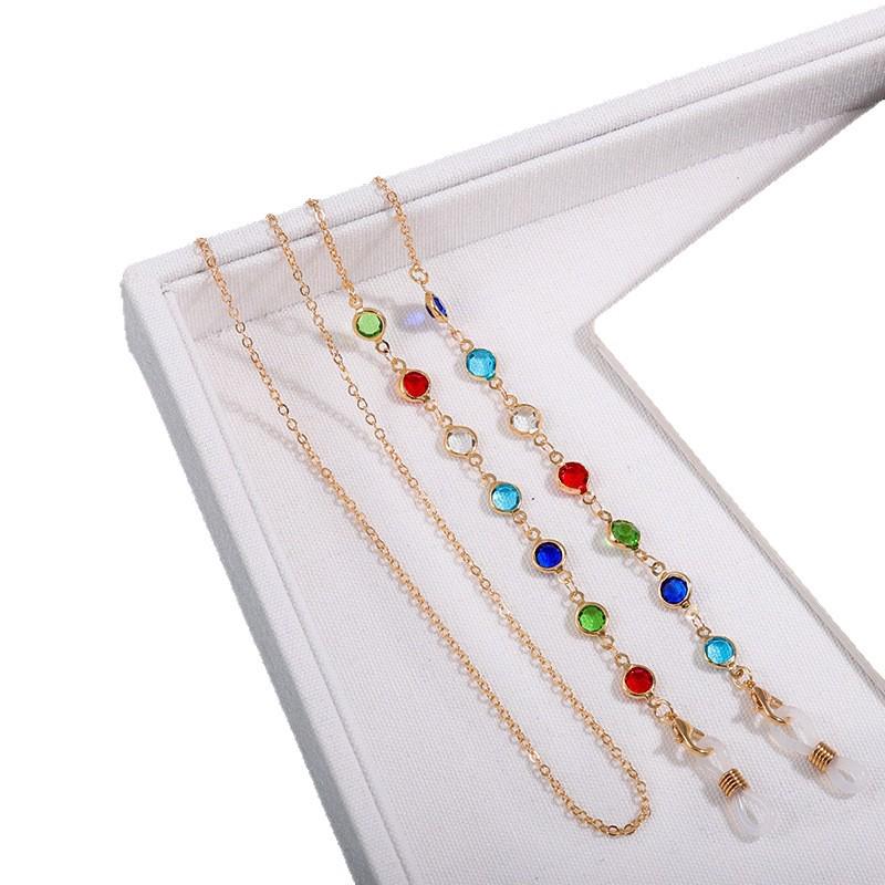 Multicolor Crystal Eyeglass Chain - Non-Slip Metal Necklace Rope & Mask Holder