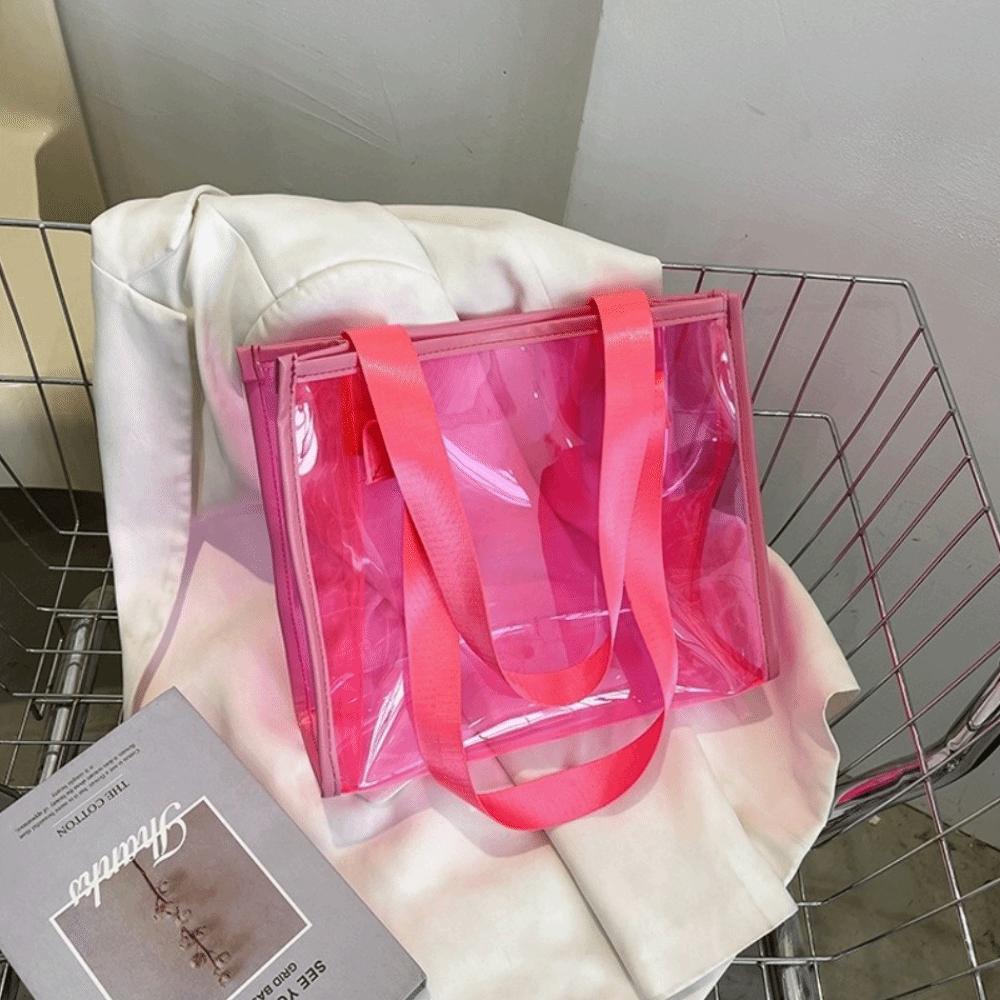 Large Capacity Waterproof Shoulder Bag Candy Color PVC Tote Bag Casual Transparent Handbag  Sports