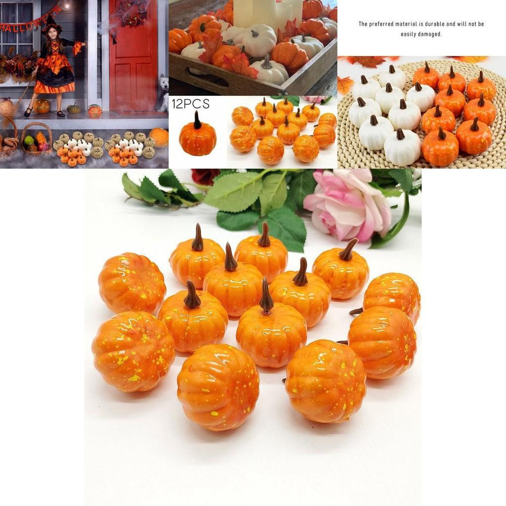 12pcs Artificial Mini Foam Pumpkin Simulation Props Perfect For Halloween Party Decoration