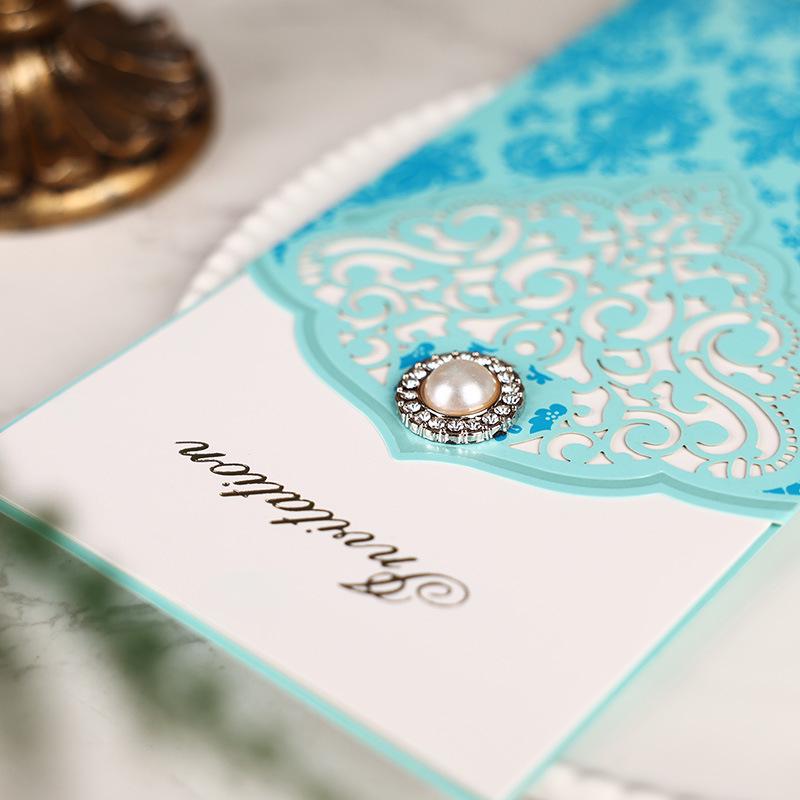 Elegant European Laser-Cut Pearl Greeting Card with Printable Invitation Page