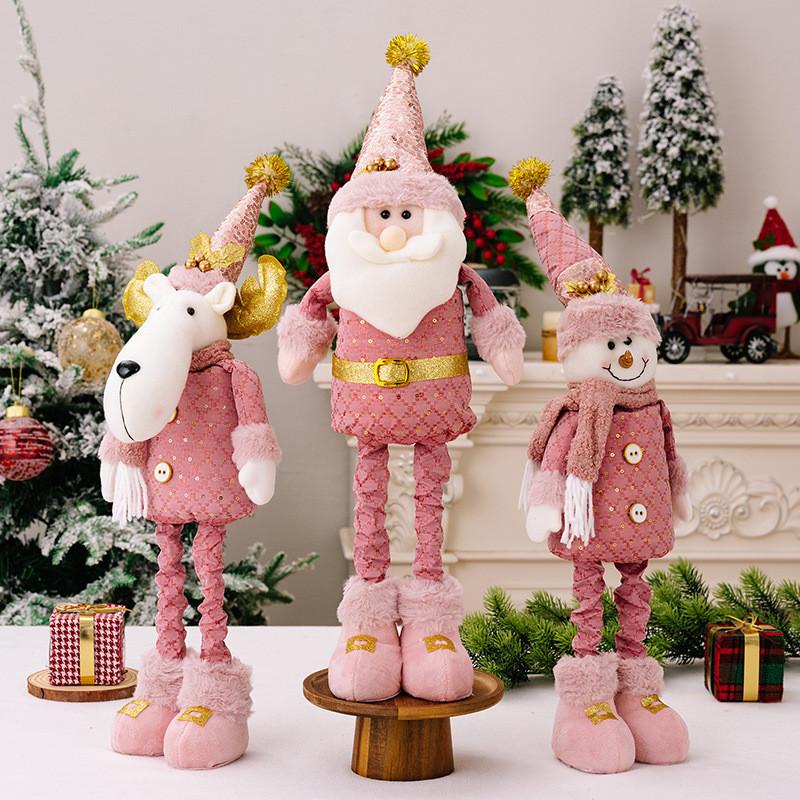 Plush Festive Pink Figurines Of Santa Snowman And Reindeer Perfect For Christmas Decorations Home