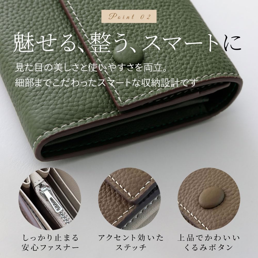 Izmille Women's Lightweight Large Capacity Cowhide Leather Long Wallet with Coin Purse, Passbook Case, and 10 Card Slots (Green X Green)