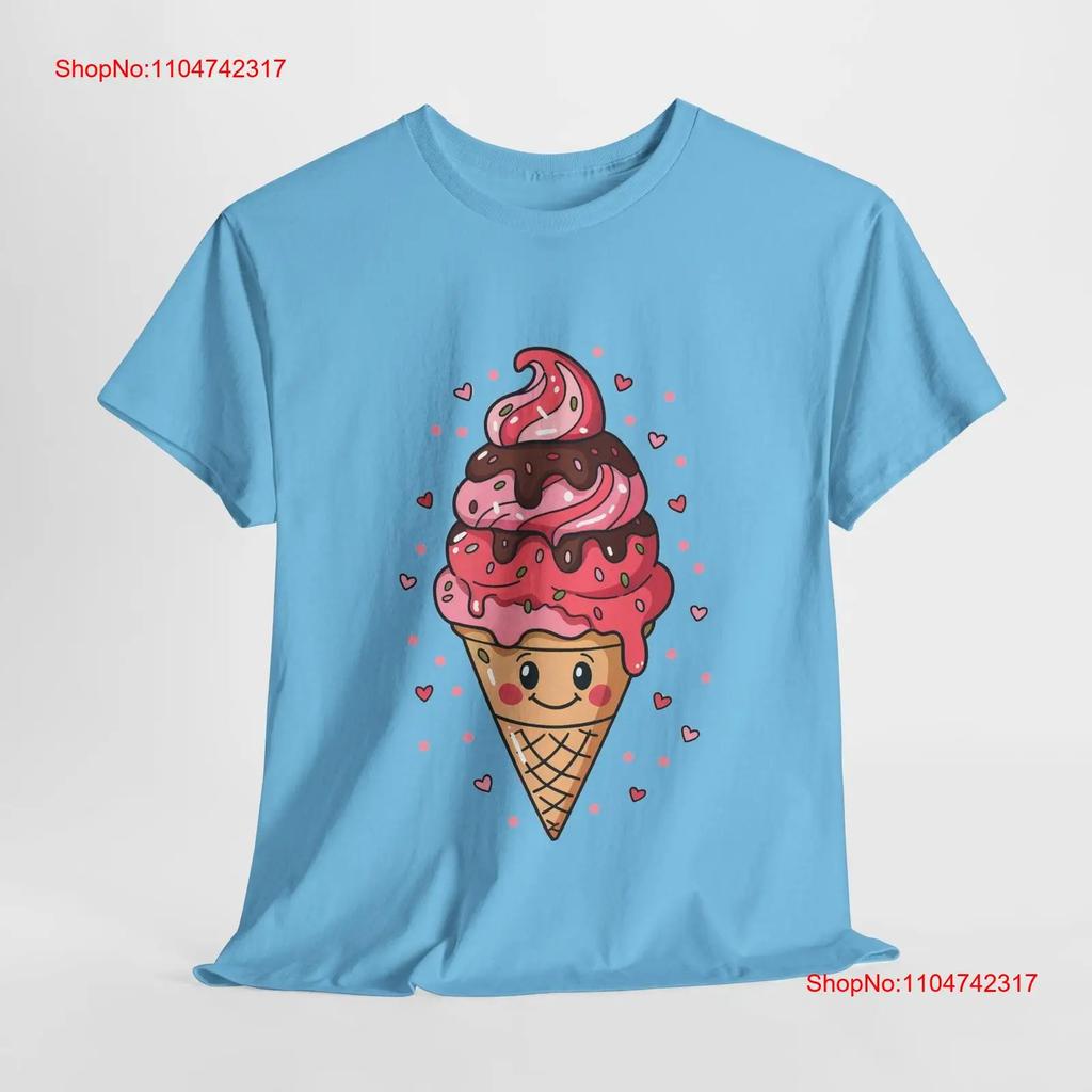 Cute Ice Cream Heavy Cotton T Shirt Summer Vintage Washed Soft Streetwear Designer Clothes Versatile Top For Everyday Wear